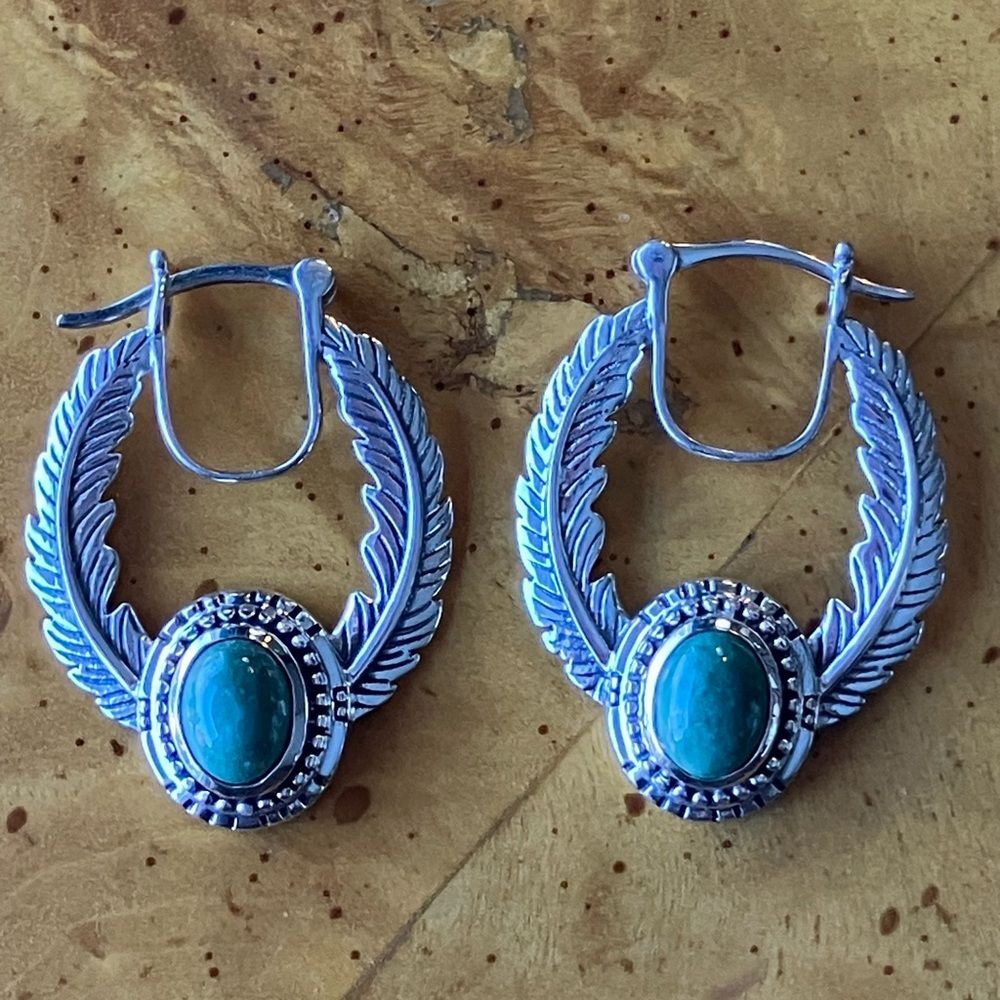 Nevada Turquoise Sterling Silver Feather Earrings